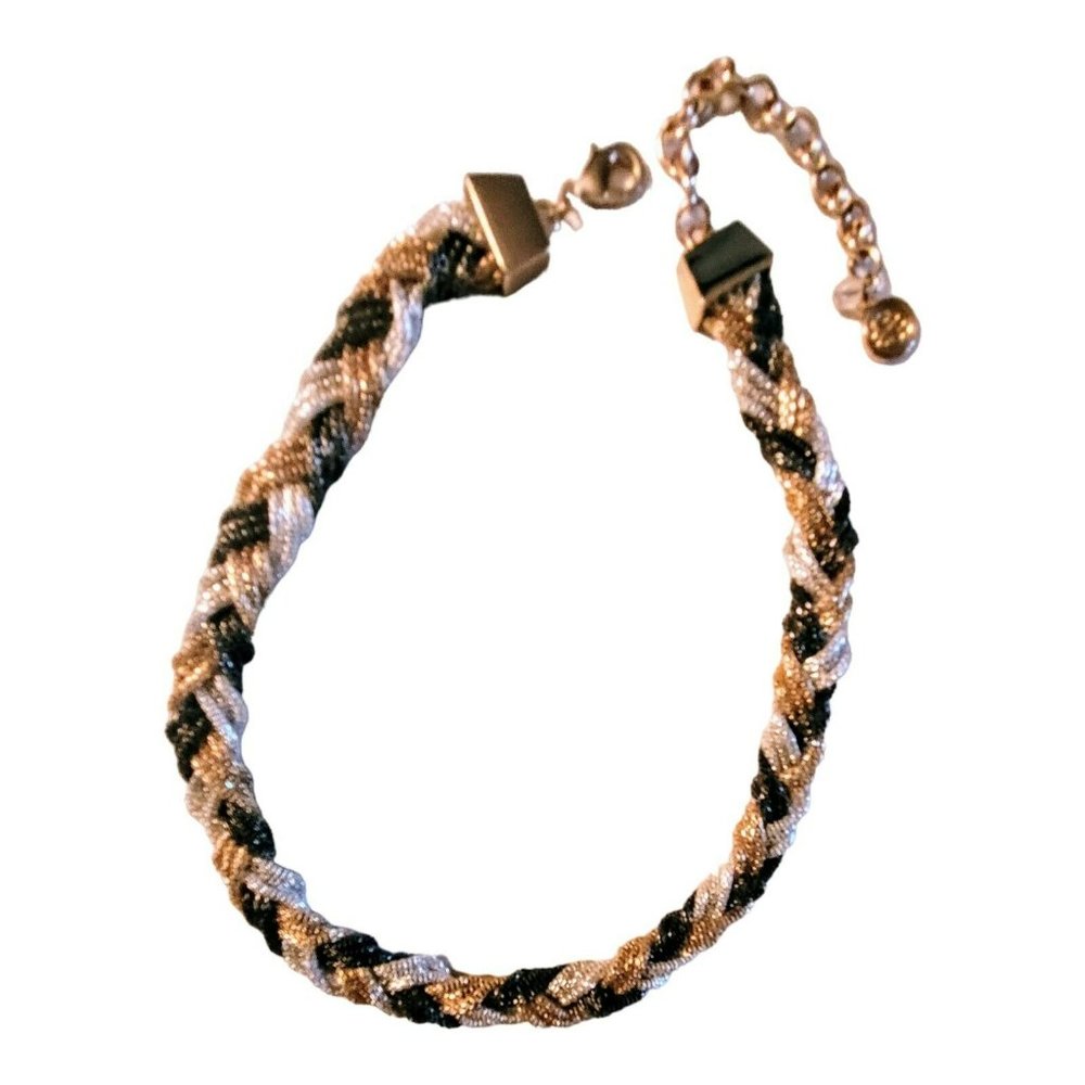 Women's Tri-Color Braided Choker Seed Beads 15+3" Gold Tone Clasp MA-10 02